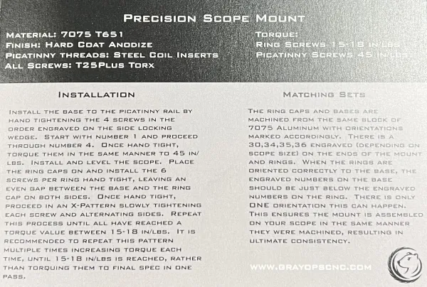 Gray Ops CNC Precision Scope Mount - 30/34/35/36mm - Imagen 6